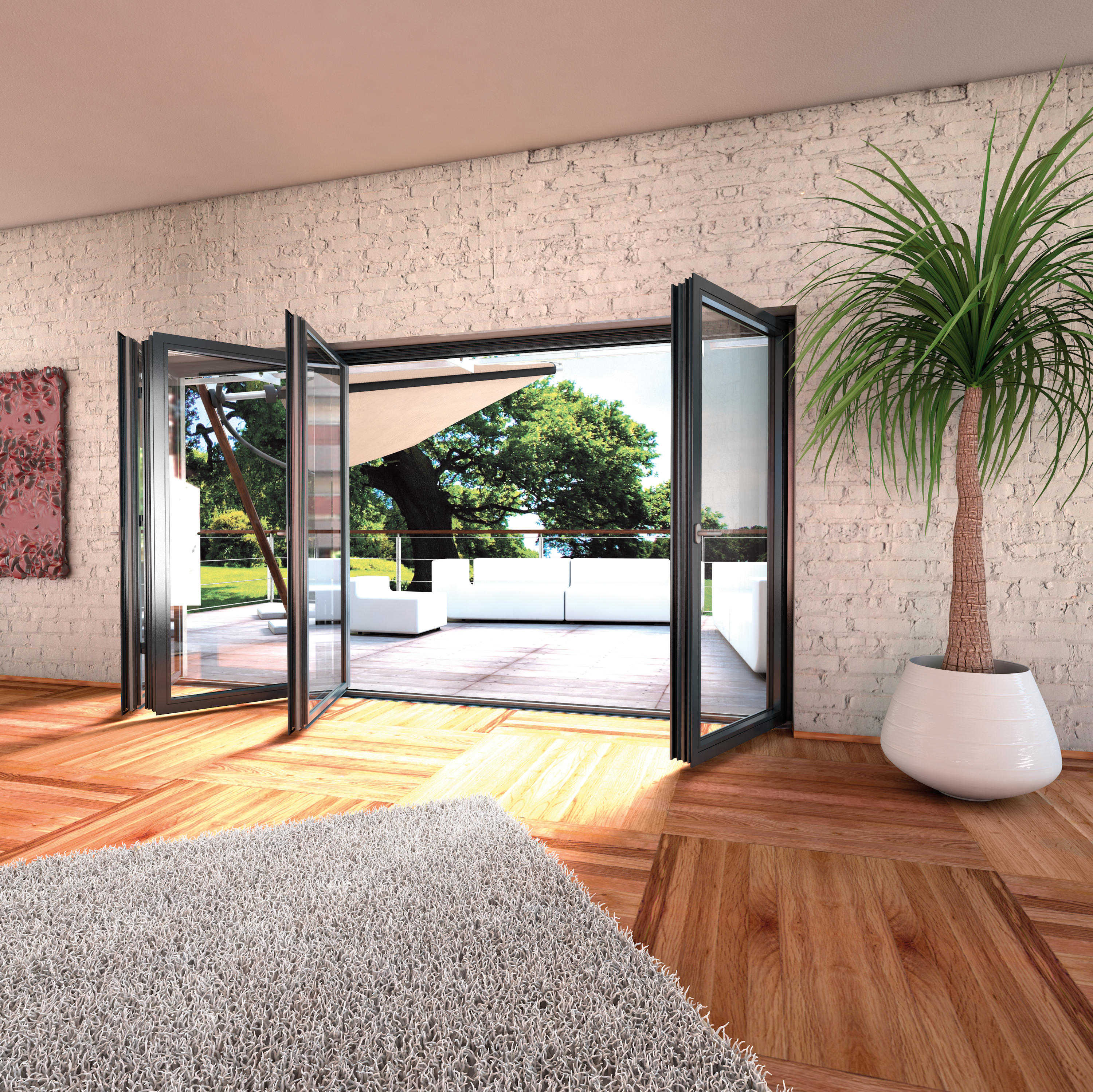 Aluminium Bifold doors viewed internally